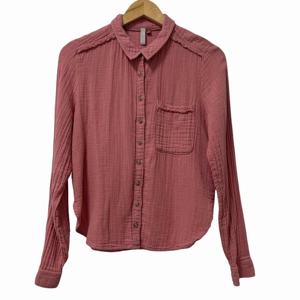 Anthropologie Pilcro Gauze Button Up Shirt Size M Mauve Pink Lightweight Boho